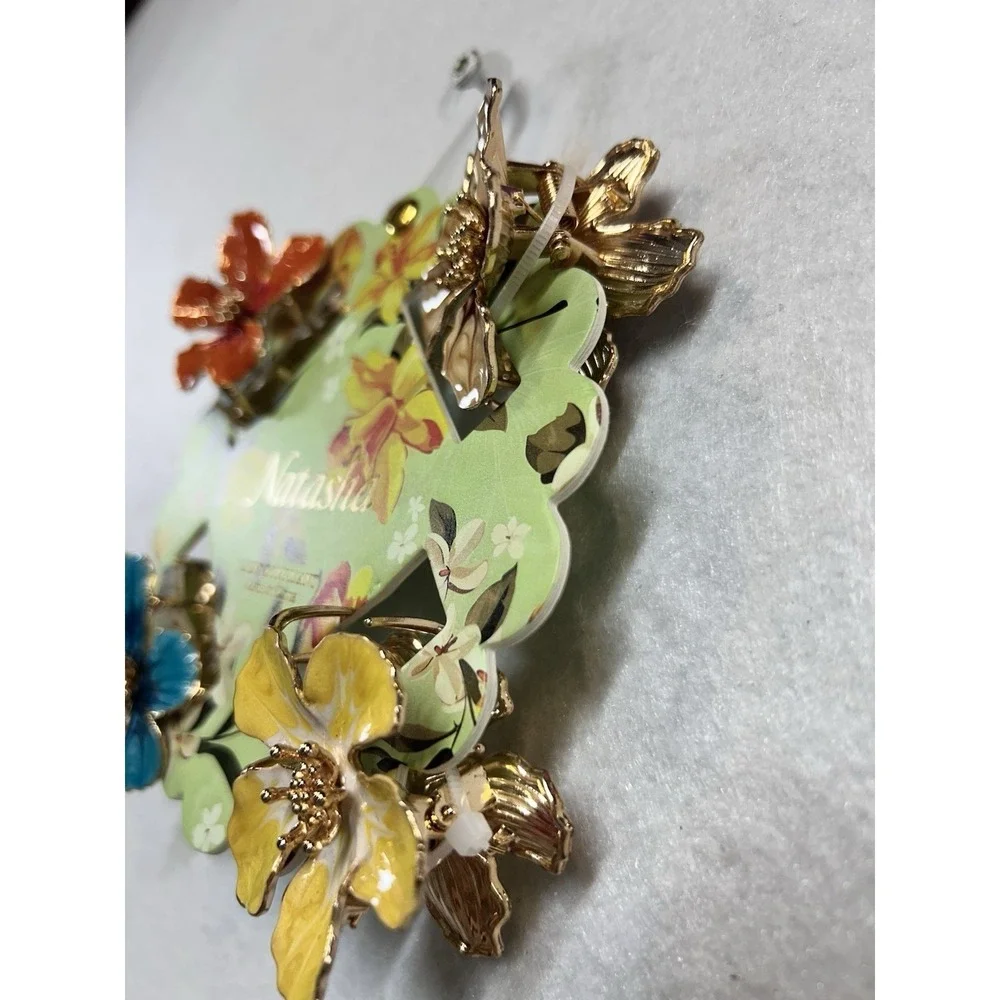 Natasha Enamel Flower Claw Hair Clips NWT 4 Pack